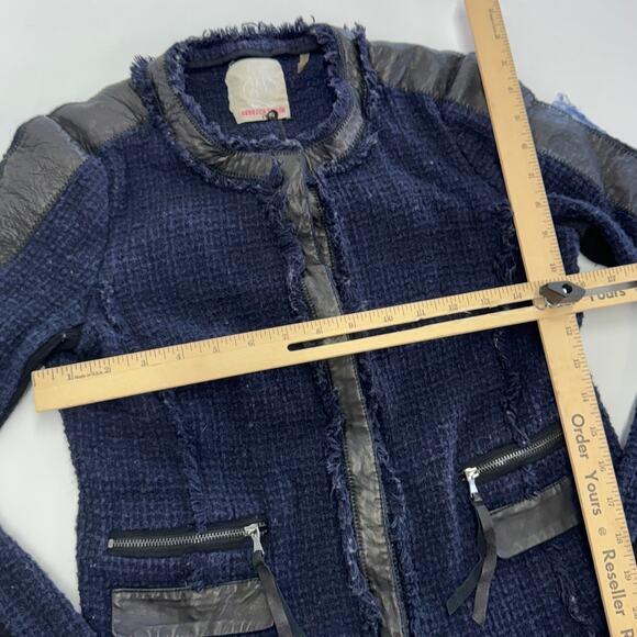 Rebecca Taylor Jacket Womens‎ 6 Blue Boucle Fringe Leather Trim Blazer - Picture 6 of 7